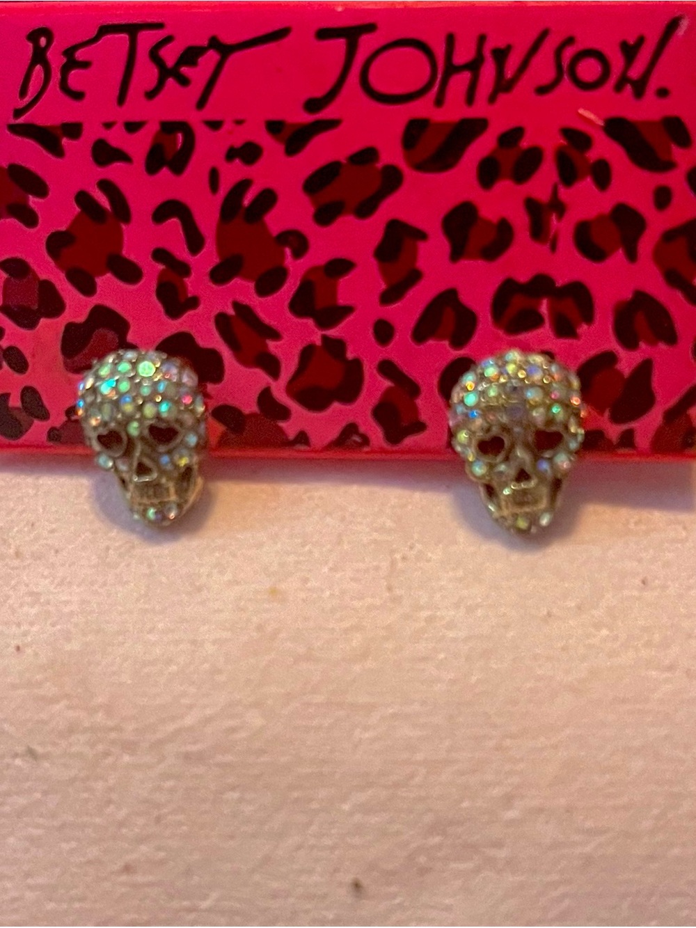 Betsey Johnson Iridescent Crystal Skull Stud Earrings